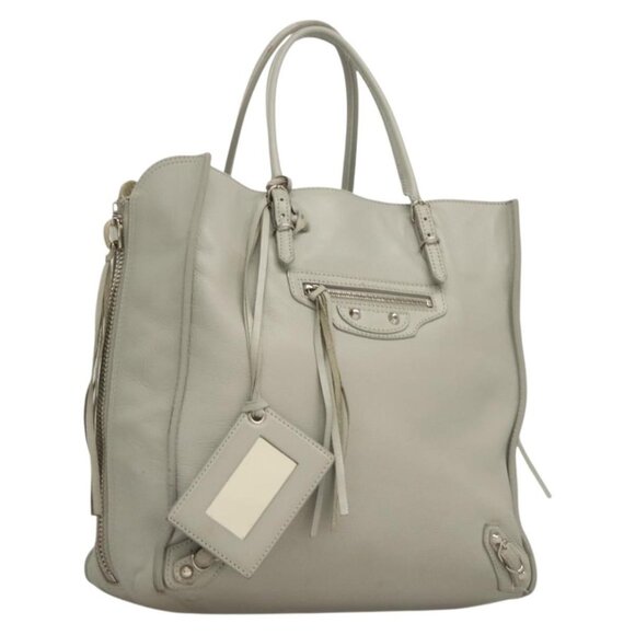 BALENCIAGA The Paper Hand Bag Leather 2way Gray Silver Auth - Picture 1 of 16